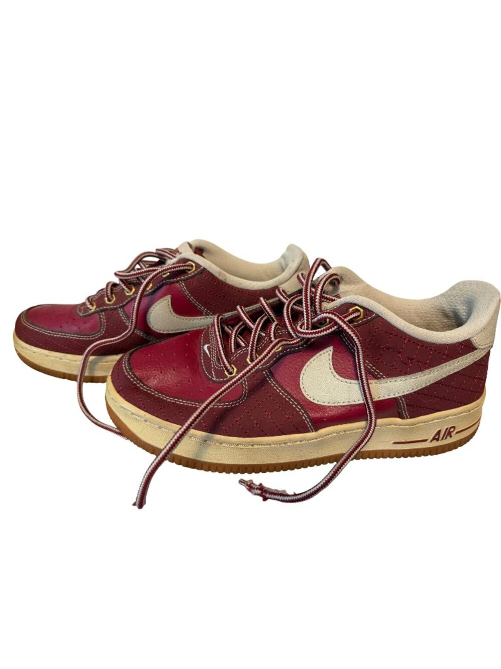 5Y Nike Air Force 1 Low Burgundy Leather Sneakers Kids Casual Lace Up Vintage Lo